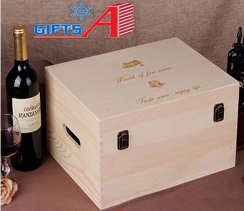 Hộp rượu gỗ thông đựng 6 chai B6-022 - do quà tặng AB cung cấp.